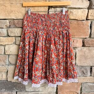 Rustic Passport Small Floral Smocked Waist Pull On Mini Skirt India Boho Peasant